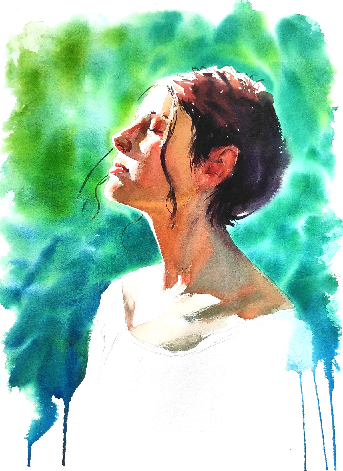Aquarelle, Portrait, Artiste